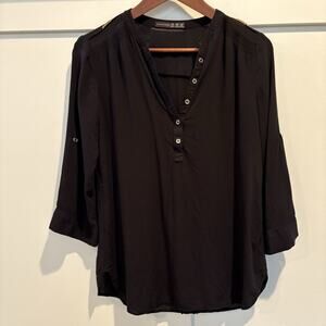 Atmosphere‎ Top Small Black Roll Tab Sleeve Classic Casual Capsule Staple